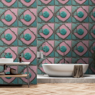 Papier Peint Verdigris argenté et rose Abstrait Rhapsody