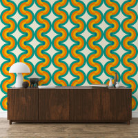 Vert Bleu orange Jaune demi-cercle Vagues Motif