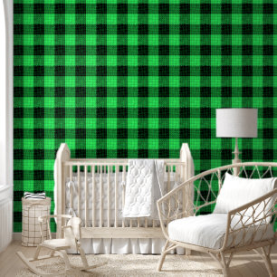 Papier Peint Vert Croix à carreaux Noir Buffalo Check