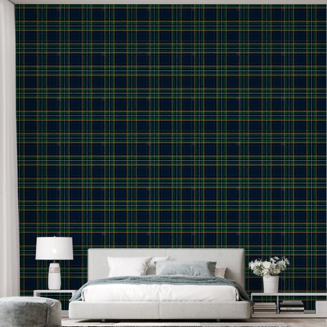 Papier peint vert et bleu Tartan (Chambre à coucher)