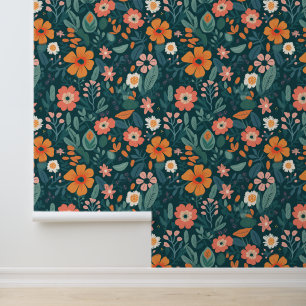 Papier Peint Vert Fleur sauvage gras