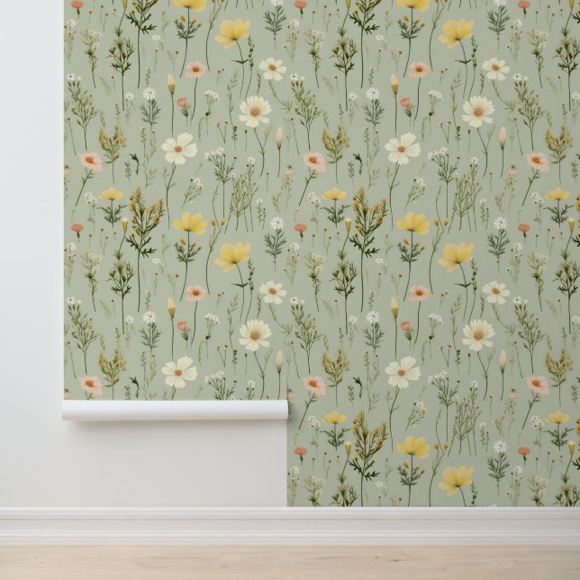 Papier Peint Vert floral fleur sauvage (Application)