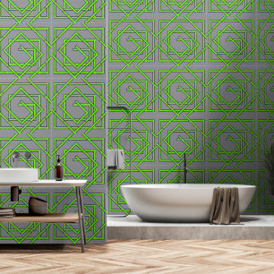 Papier Peint Vert Geo Gris