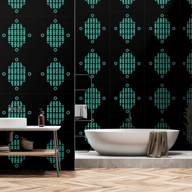 Papier Peint Vert moderne Noir Abstrait Motif élégant (Salle de bain)