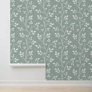 Papier Peint Vert sauge doux Minimaliste Branche botanique