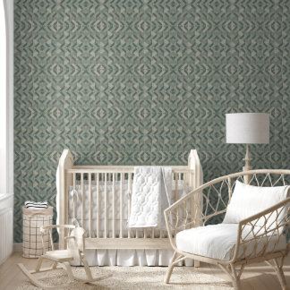Papier Peint Vert sauge et géométrique entrelacée beige