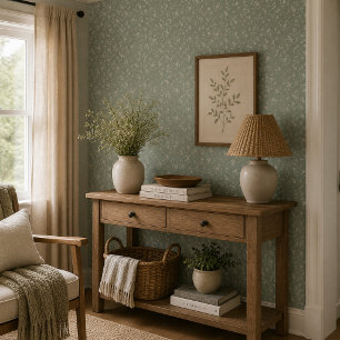 Papier Peint Vert sauge floral ferme, cottage core