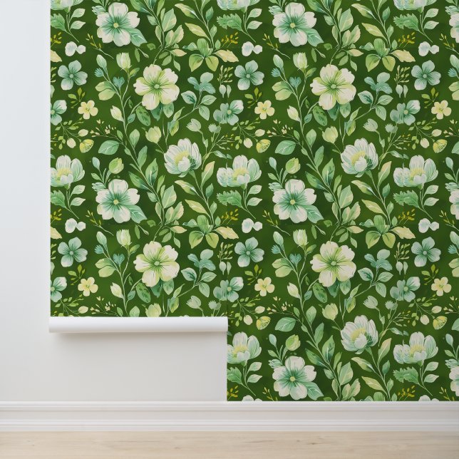 Papier Peint Vibes de maison fraîches - Peel et bâton vert flor (Application)