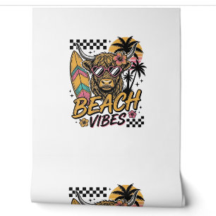 Papier Peint Vibes de plage vache highland été art vectoriel_1