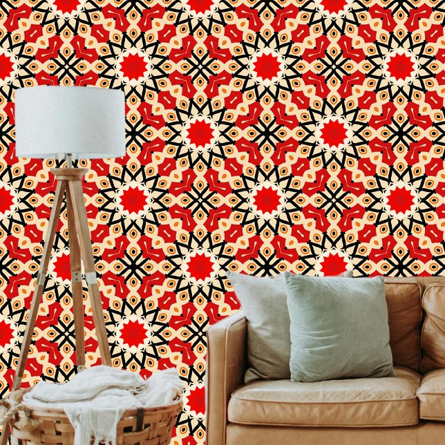 Papier Peint Vibrant Africain rouge noir crème géométrique (Créateur téléchargé)