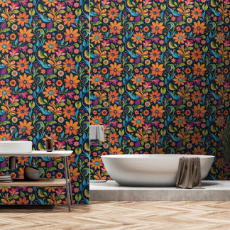 Papier Peint Vibrant Floral coloré Motif sans couture