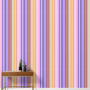 Papier Peint Vibrantes bandes rétro rose mauve citron