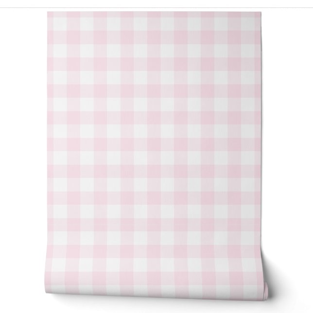 Papier Peint Vichy rose clair à carreaux vert Buffalo (Déroulement)