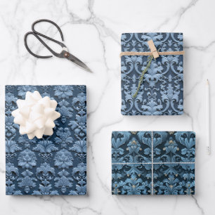 Papier peint Vintage 3D Blue Damask Patch