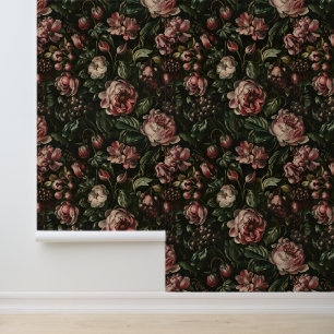 Papier Peint Vintage baroque violet foncé Floral