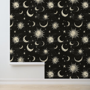 Papier Peint Vintage Black Chalkboard Nuit Sky Stars & Moons