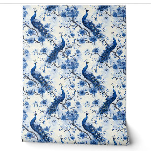 Papier Peint Vintage bleu français Chinoiserie Peacock Boho