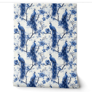 Papier Peint Vintage Delft Blue Chinoiserie française Peacock