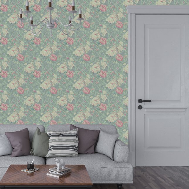 Papier Peint Vintage Elegant Tissé Herringbone Motif Floral (Créateur téléchargé)
