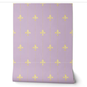 Papier Peint Vintage Gold Fleur-de-Lis Lilac (petite échelle)