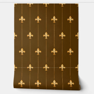 Papier Peint Vintage Gold Fleur-de-Lis (petite échelle) Brown f