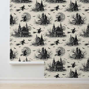 Papier Peint Vintage Haunted House and Witch Toile Motif (2)