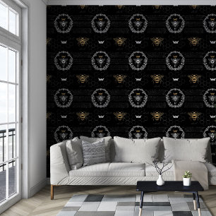 Papier Peint Vintage Honey Queen Bee Noir et blanc Monogramme