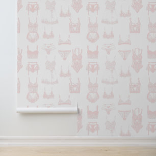 Papier Peint Vintage Lingerie rose et blanc Motif