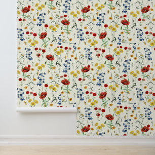 Papier Peint Vintage moderne Boho Fleur sauvage blanc ivoire