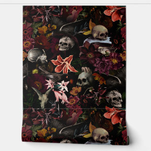 Papier Peint Vintage Mystic Skull Flower Oiseau Jardin Papier p