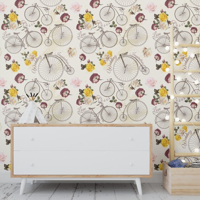 Papier Peint Vintage Rose de vélo Amour Mariage Inspiration (Créateur téléchargé)