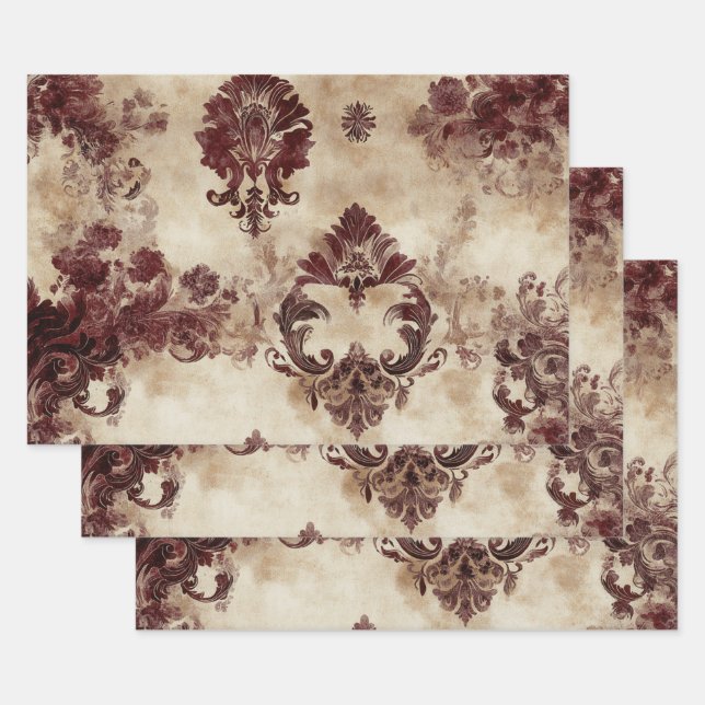 Papier peint Vintage Style Bourgogne Motifs (Lot)