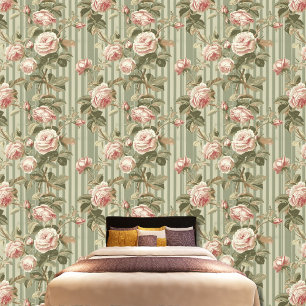Papier Peint Vintage Victorien Roses Roses Roses Roses Vertes M