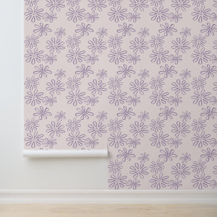 Papier Peint Violet moderne sur Doodle de Fleurs Rouges