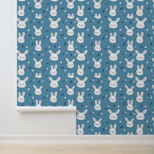 Papier Peint Visages de lapin mignon sur Motif bleu