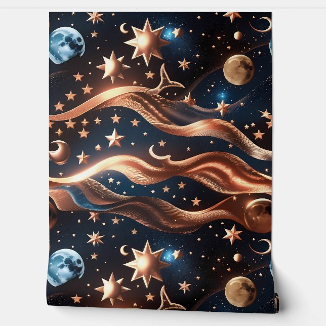 Papier Peint Wallpaper - Bronze Celestial Moon Design (Déroulement)