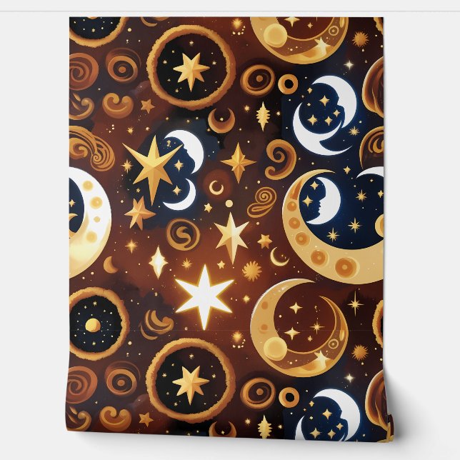 Papier Peint Wallpaper - Golden Ochre Celestial Moon (Déroulement)