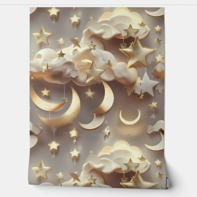 Papier Peint Wallpaper - Luxury Creamy Celestial Moon (Déroulement)