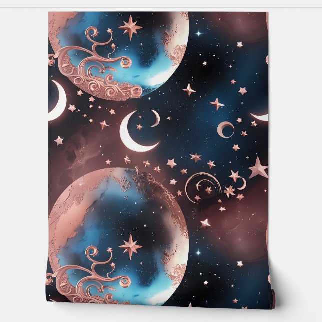 Papier Peint Wallpaper - Rose Gold Celestial Moon (Déroulement)
