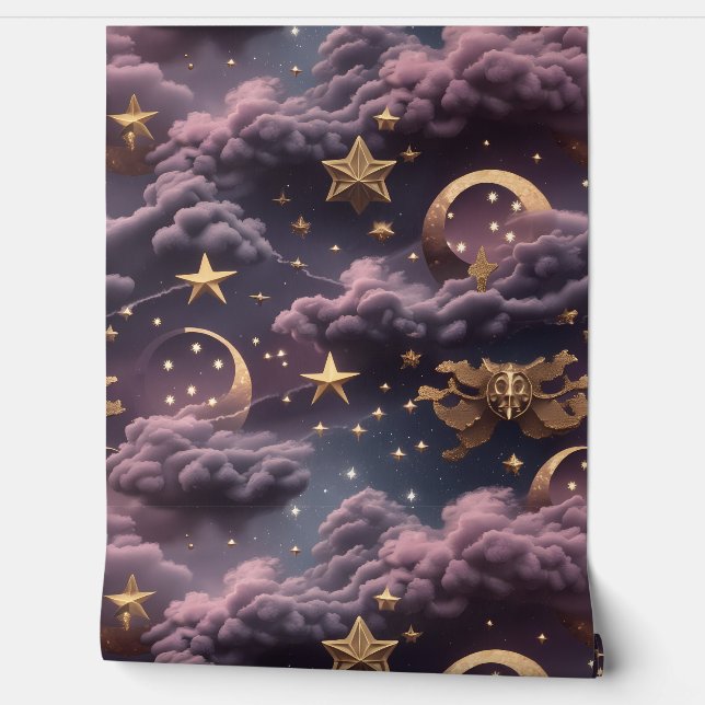 Papier Peint Wallpaper - Smoky Plum Celestial Moon Design (Déroulement)