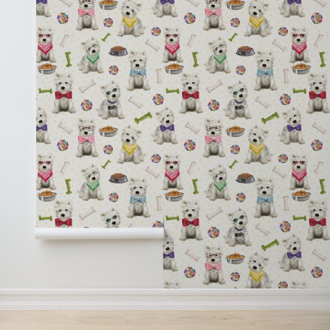 Papier Peint Westies blanches avec accessoires Whimsical (Application)