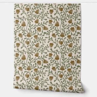 Papier Peint Whimsical Acorns and Leaves in Green and Brown on