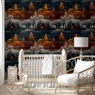 Papier Peint Whimsical Dark Automne Cabine Woodland