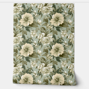 Papier Peint Whimsical Shabby chic sauge vert fleurs blanches