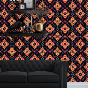 Papier Peint Whimsigoth Orange et rouge Géométrique Floral