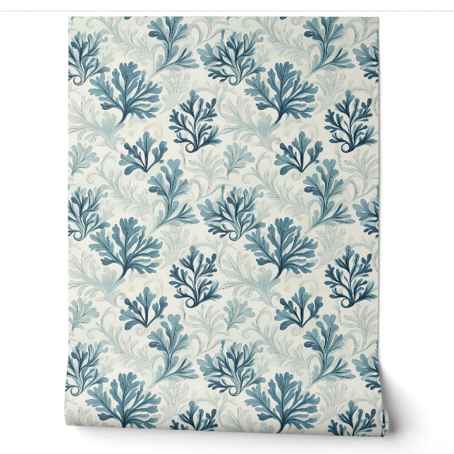 Papier Peint Whispers de fougères de mer Petite - Turquoise, bl (Déroulement)