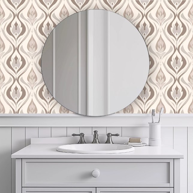 Papier Peint Whiss Brown monochromatiques (Monochromatic Brown Whisps Wallpaper in a white bathroom.)