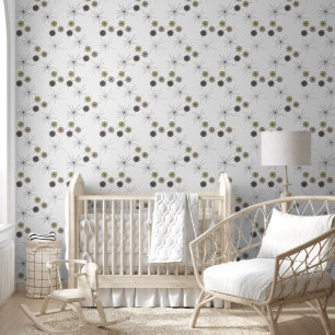 Papier Peint White BG Mid Century Modern Circle and Stars