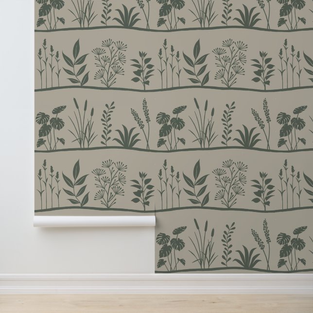 Papier Peint Wild Meadows Minimal Botanical Plants Silhouette (Application)