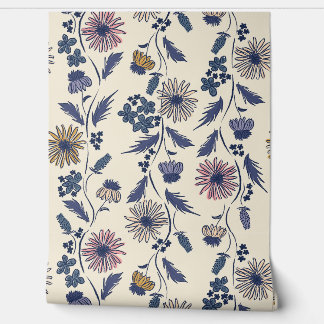 Papier Peint Wildflower Stripes - Lavender And Denim Blue